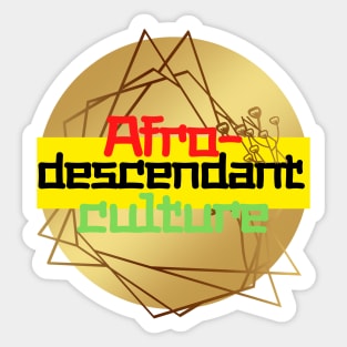 Golden geometric figure with texts in red, black, yellow and green colors Sticker